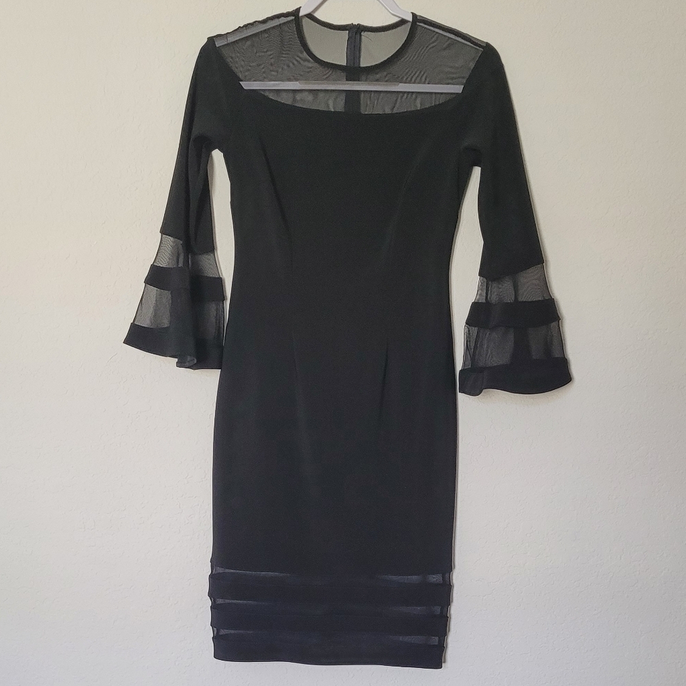 Joseph Ribkoff Black Dress with Mesh Accents Sz 4 - Picture 4 of 16